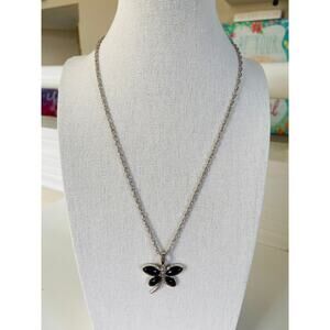 NEW Toni Black Agate Dragonfly Silver Charm Pendant Chain Fashion Necklace